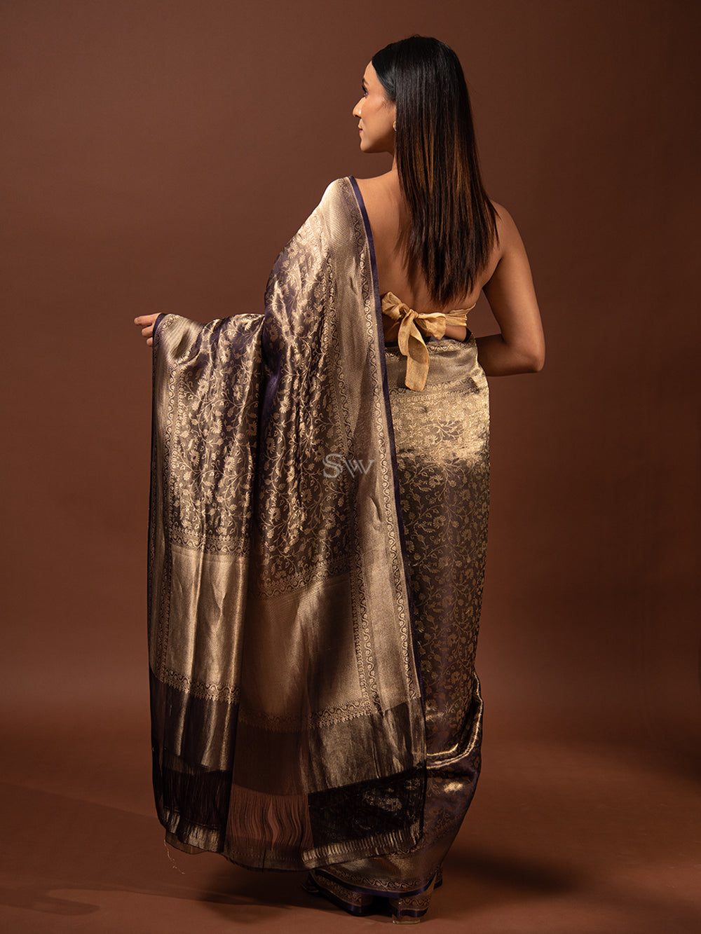 Purple Gold Jaal Tissue Handloom Banarasi Saree - Sacred Weaves