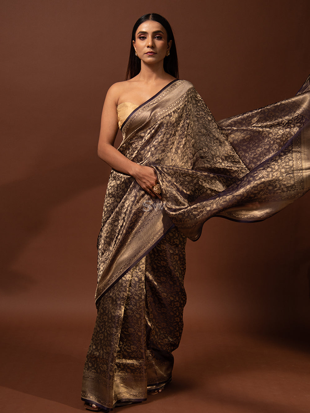 Purple Gold Jaal Tissue Handloom Banarasi Saree - Sacred Weaves