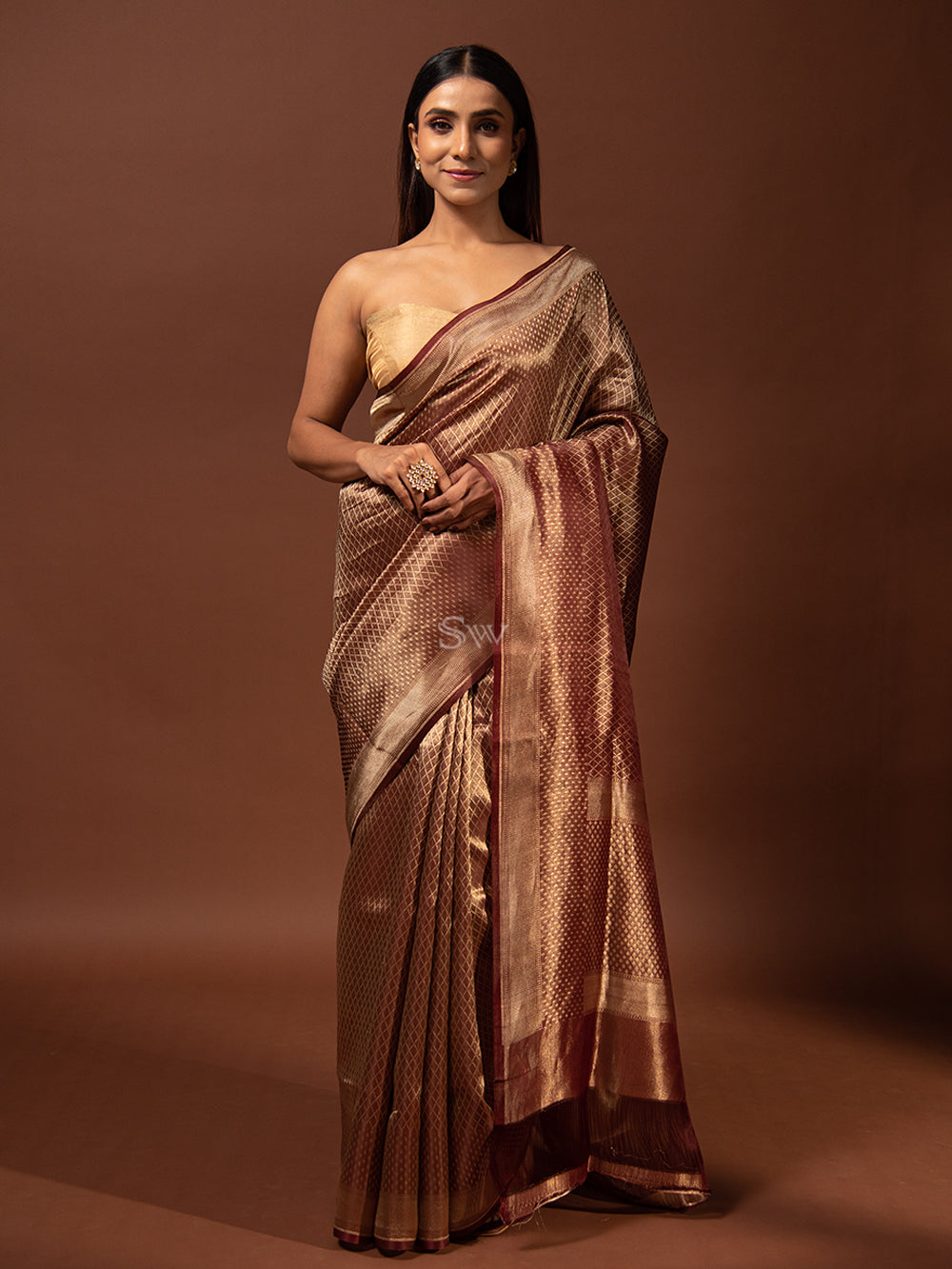 Wine Gold Tissue Handloom Banarasi Saree - Sacred Weaves