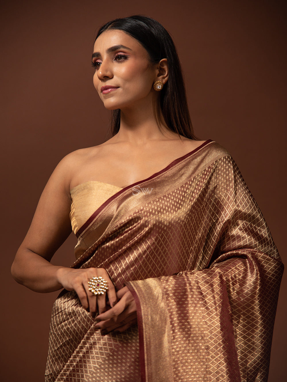 Wine Gold Tissue Handloom Banarasi Saree - Sacred Weaves