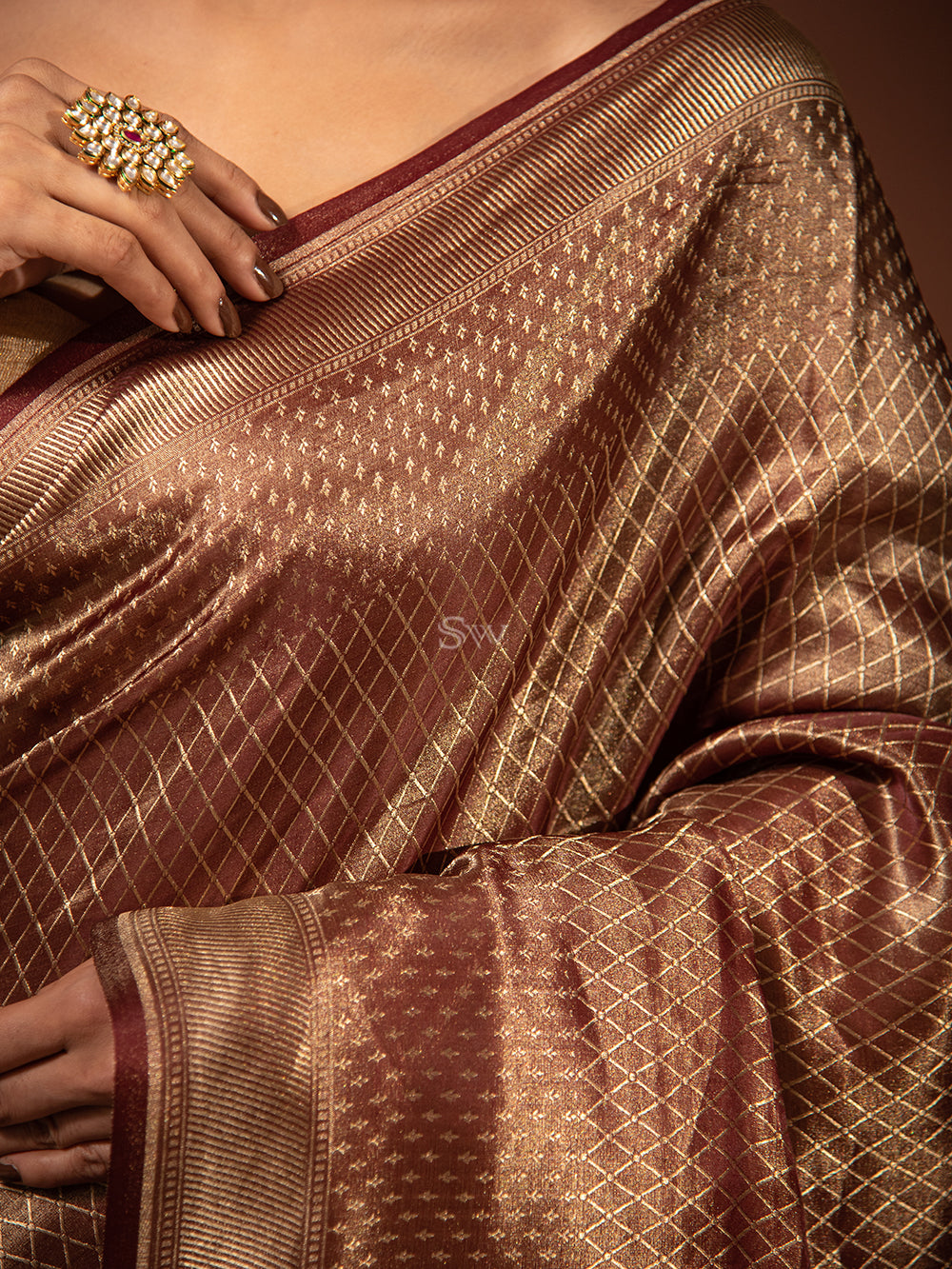 Wine Gold Tissue Handloom Banarasi Saree - Sacred Weaves