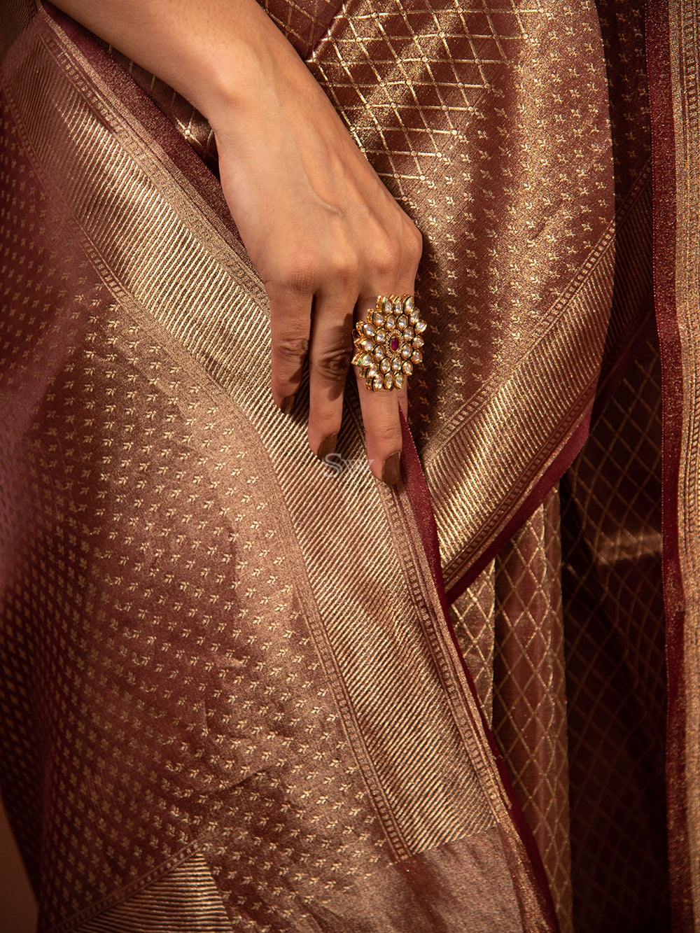 Wine Gold Tissue Handloom Banarasi Saree - Sacred Weaves