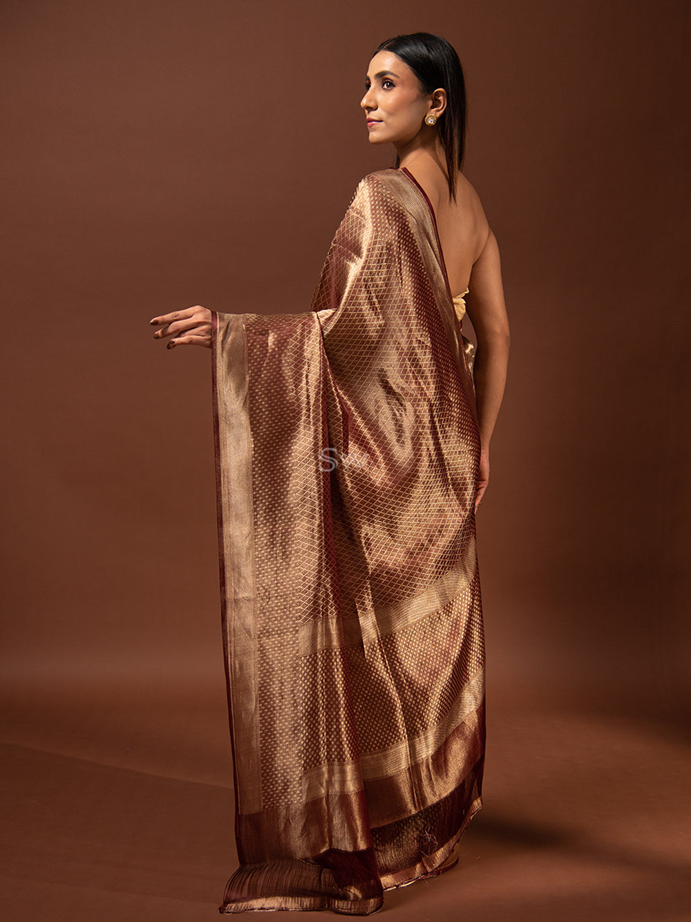 Wine Gold Tissue Handloom Banarasi Saree - Sacred Weaves