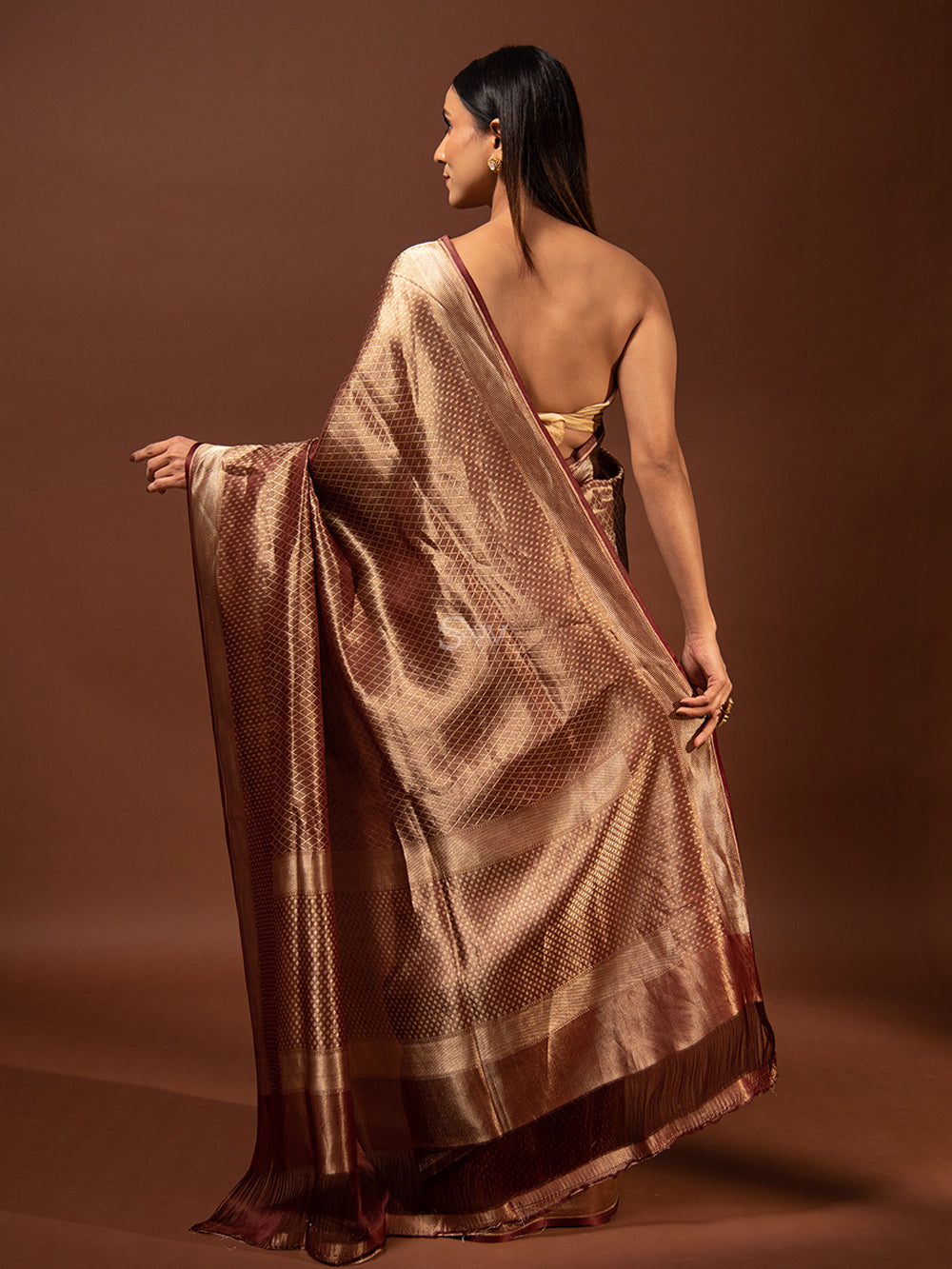 Wine Gold Tissue Handloom Banarasi Saree - Sacred Weaves