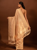 Pastel Peach Plain Katan Tissue Handloom Banarasi Saree - Sacred Weaves