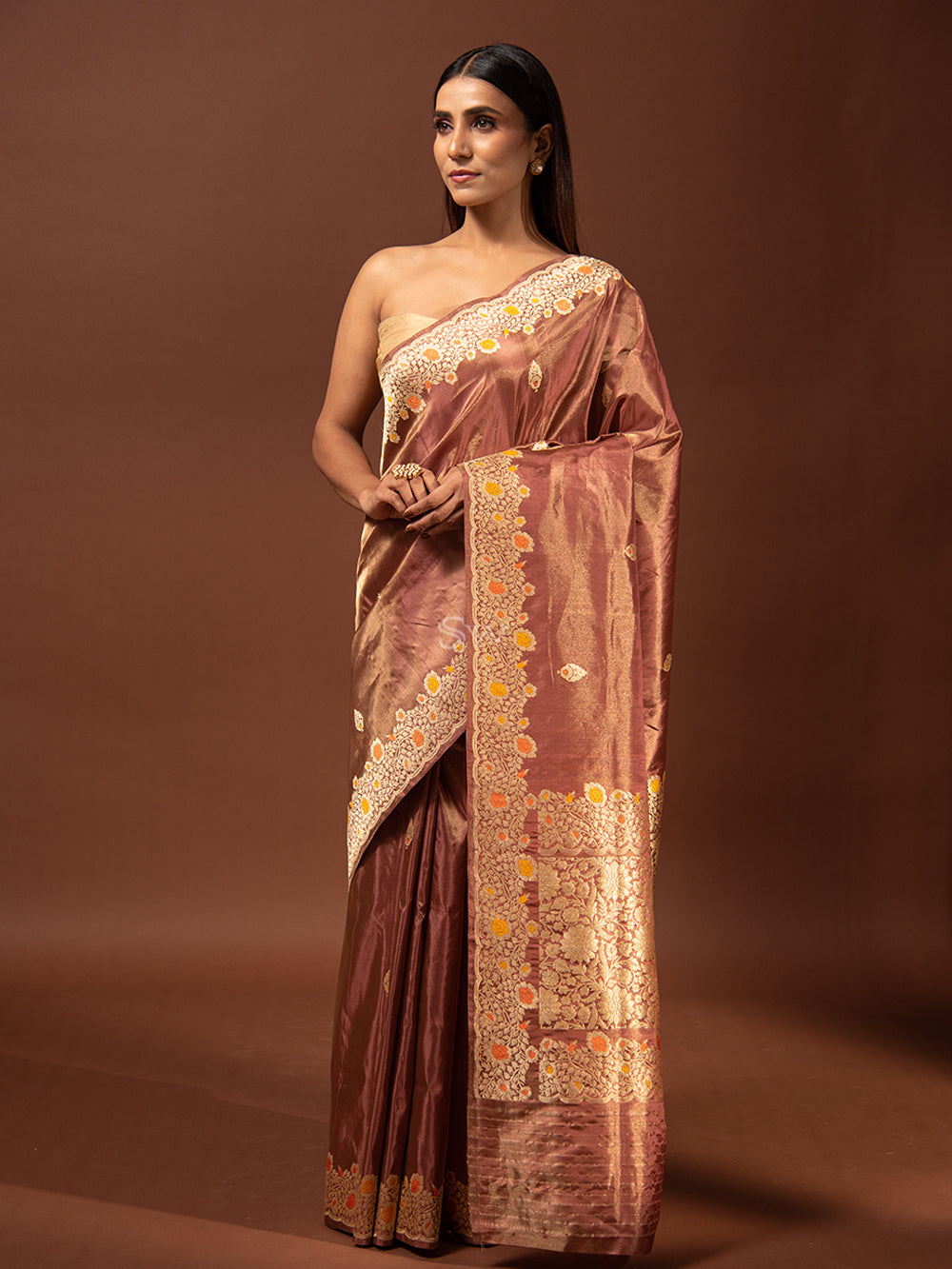 Onion Pink Meenakari Katan Silk Tissue Handloom Banarasi Saree - Sacred Weaves