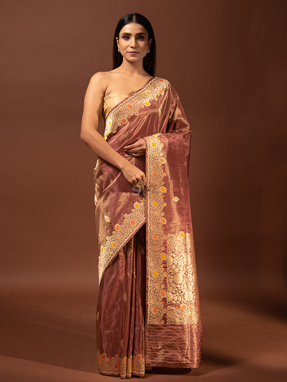 Onion Pink Meenakari Katan Silk Tissue Handloom Banarasi Saree - Sacred Weaves