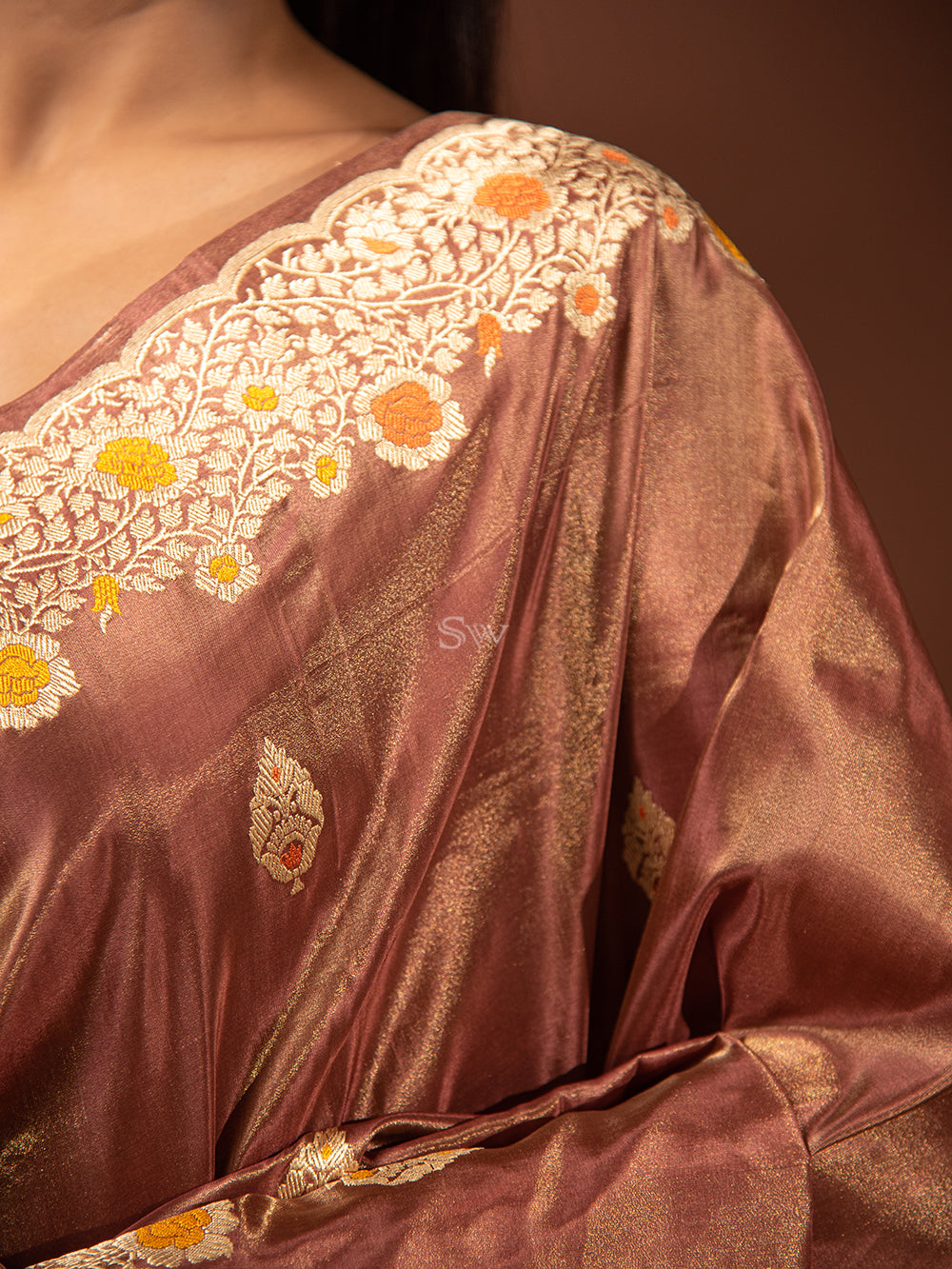 Onion Pink Meenakari Katan Silk Tissue Handloom Banarasi Saree - Sacred Weaves