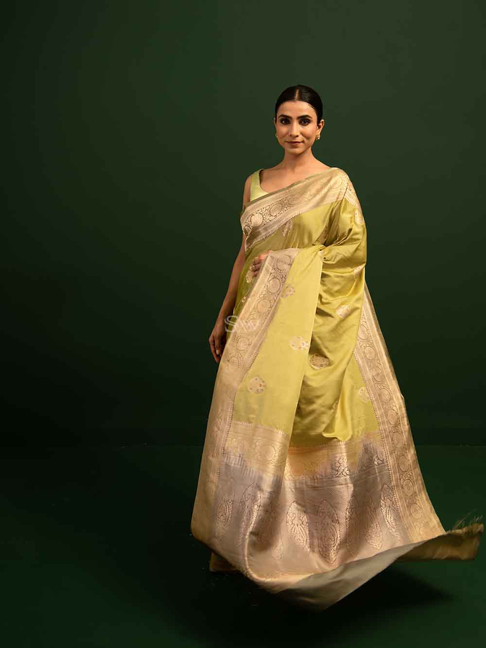 Pista Green Satin Silk Handloom Banarasi Saree - Sacred Weaves