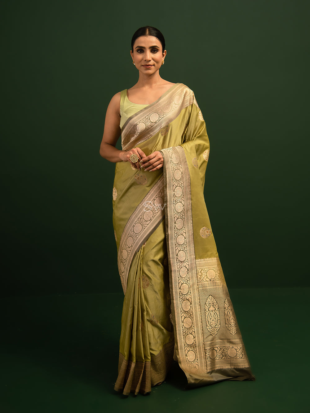 Pista Green Satin Silk Handloom Banarasi Saree - Sacred Weaves