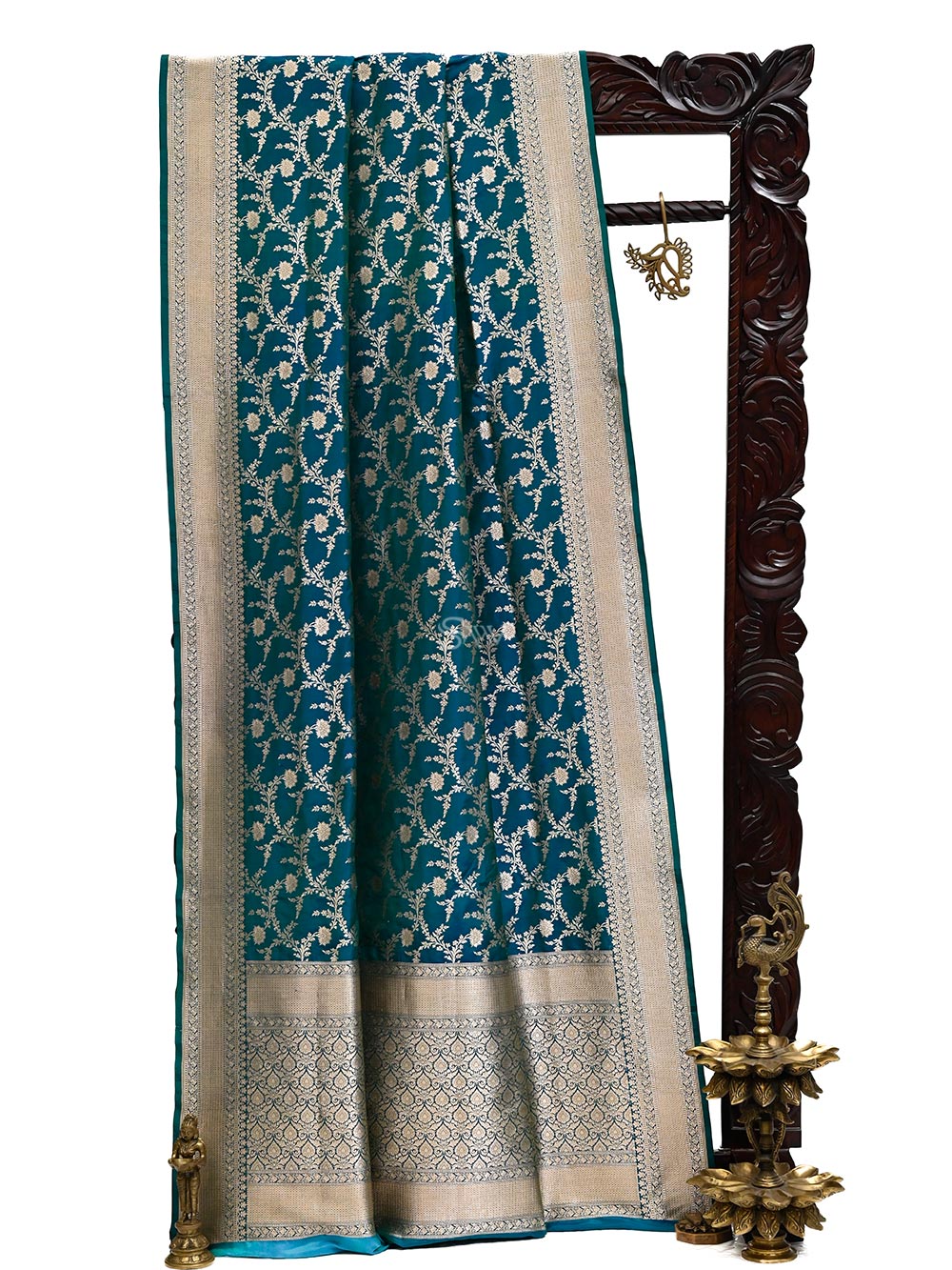 Peacock Green Uppada Katan Silk Handloom Banarasi Saree - Sacred Weaves