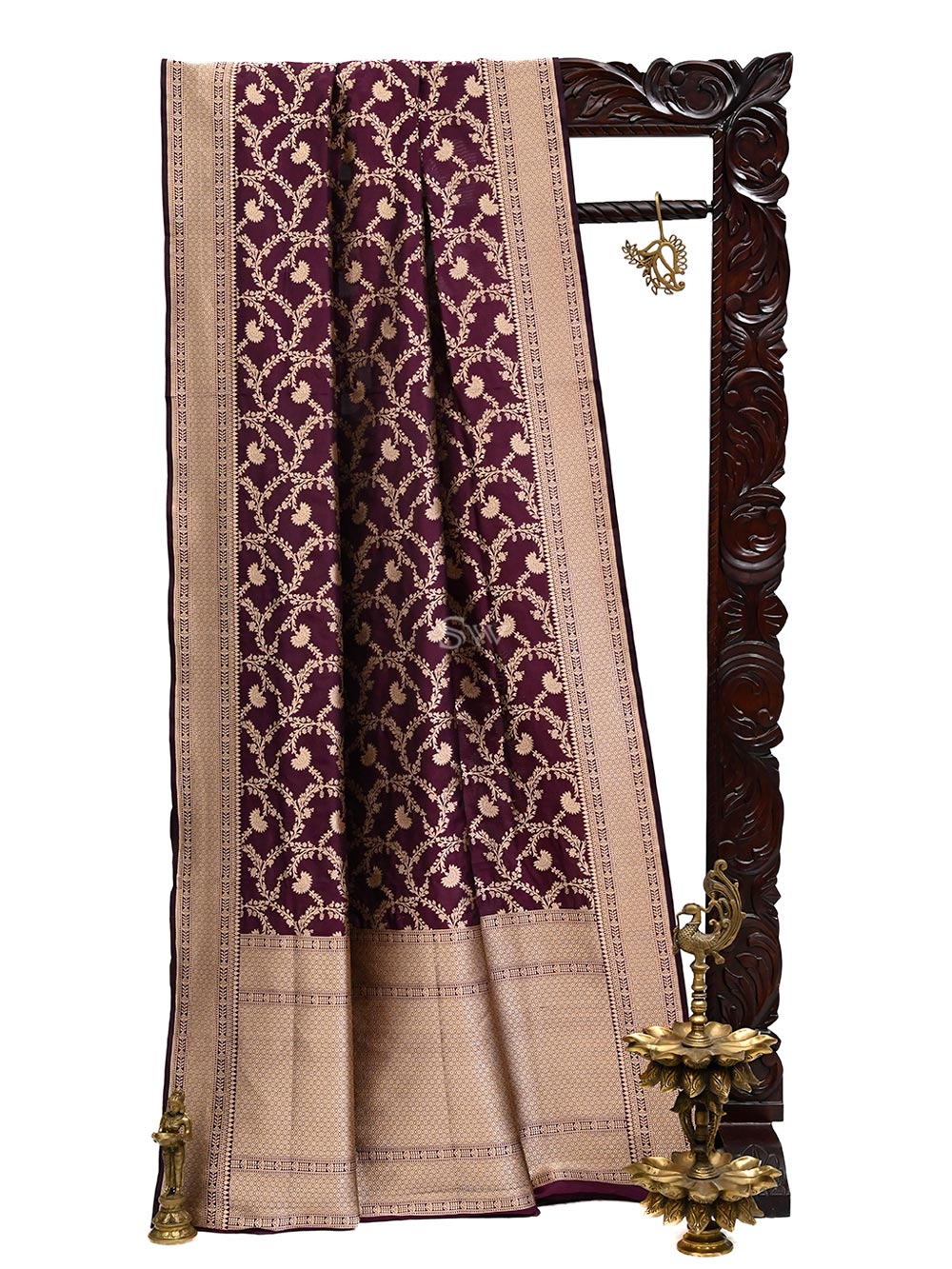 Dark Purple Uppada Katan Silk Handloom Banarasi Saree - Sacred Weaves