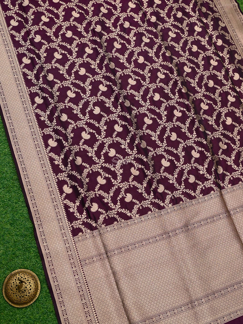 Dark Purple Uppada Katan Silk Handloom Banarasi Saree - Sacred Weaves