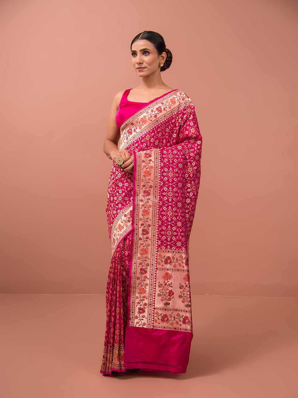 Magenta Paithani Meenakari Katan Silk Handloom Banarasi Saree - Sacred Weaves