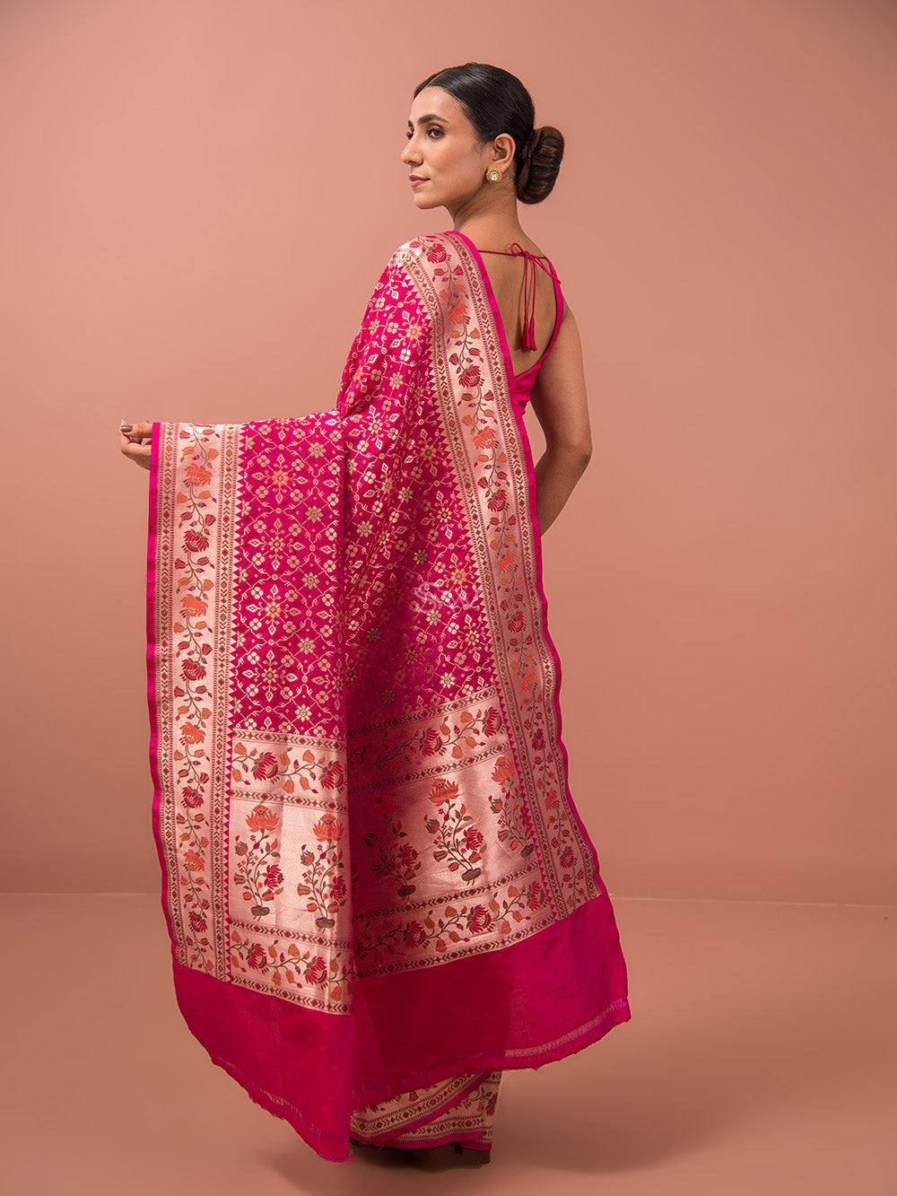 Magenta Paithani Meenakari Katan Silk Handloom Banarasi Saree - Sacred Weaves