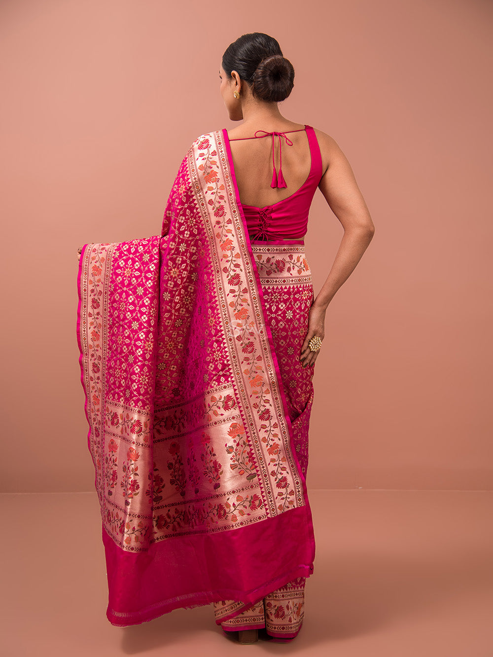 Magenta Paithani Meenakari Katan Silk Handloom Banarasi Saree - Sacred Weaves