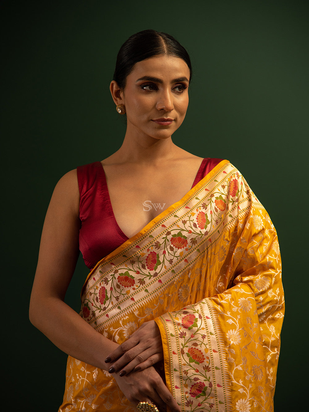 Yellow Paithani Katan Silk Handloom Banarasi Saree - Sacred Weaves