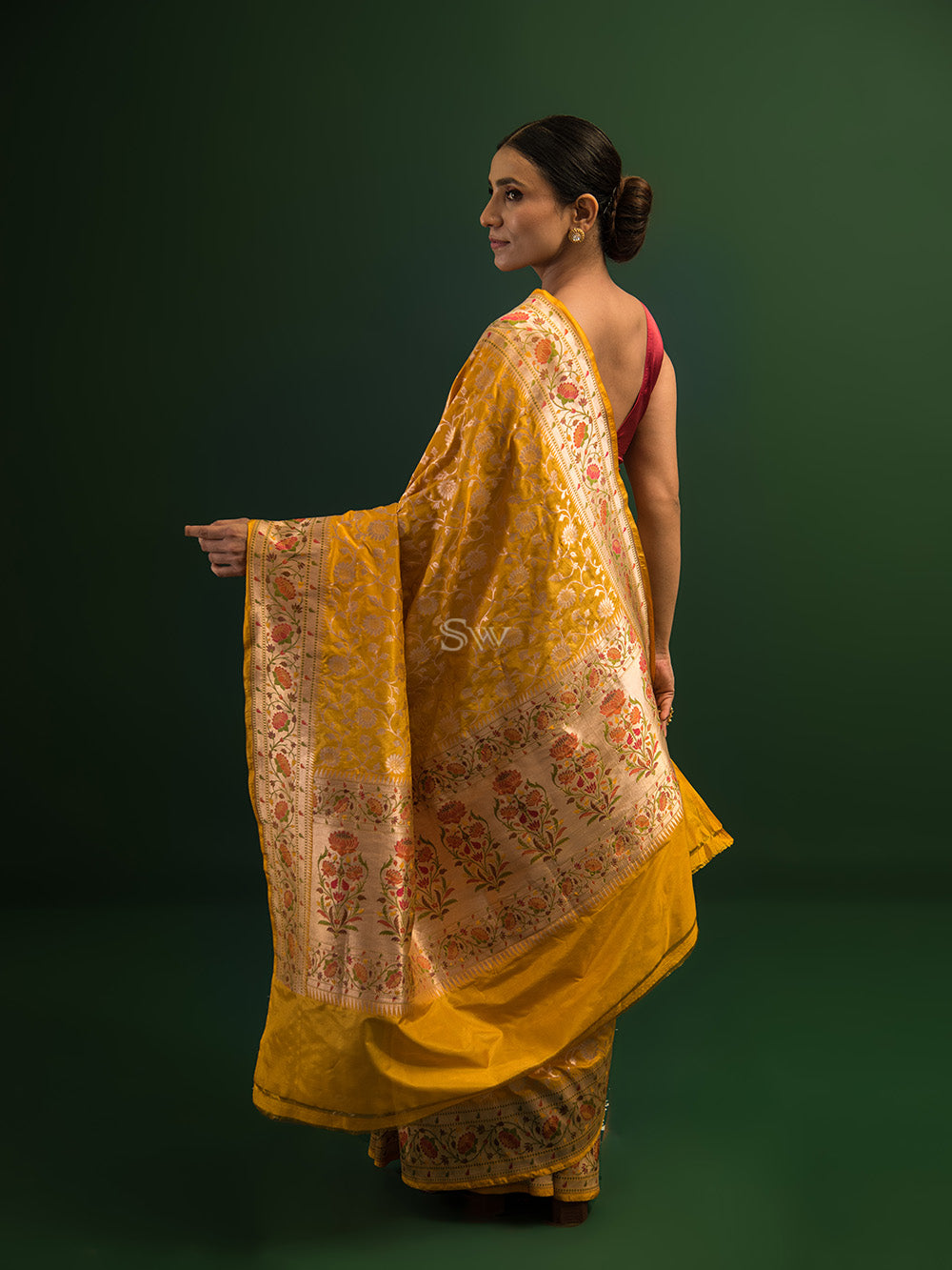 Yellow Paithani Katan Silk Handloom Banarasi Saree - Sacred Weaves
