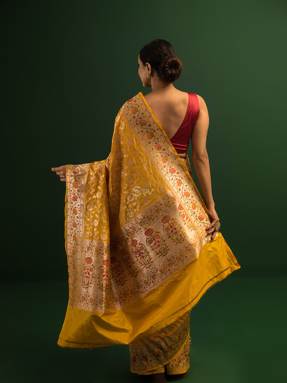 Yellow Paithani Katan Silk Handloom Banarasi Saree - Sacred Weaves