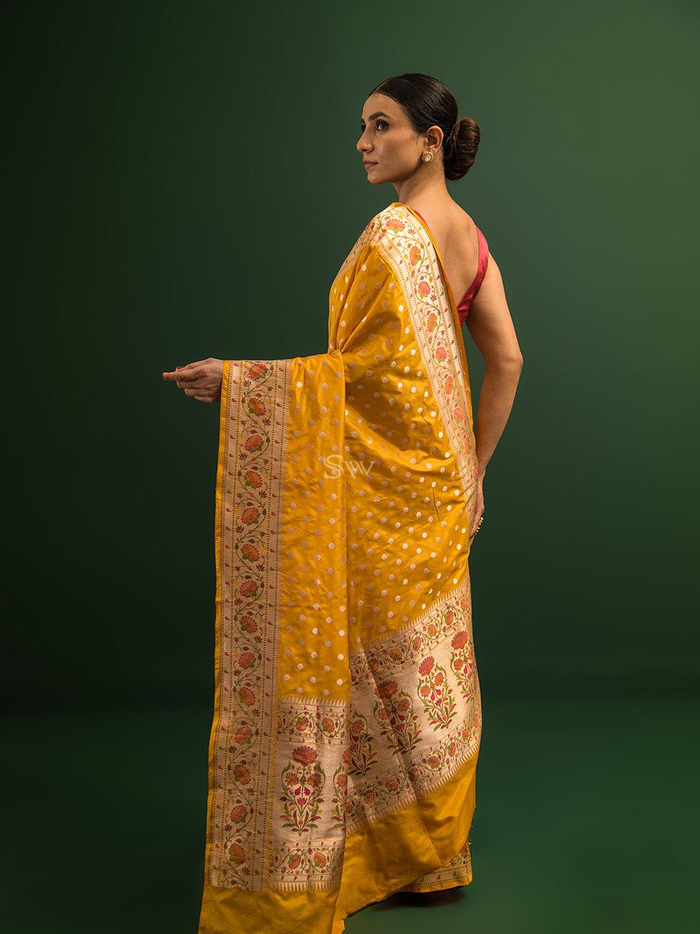 Mustard Paithani Katan Silk Handloom Banarasi Saree - Sacred Weaves