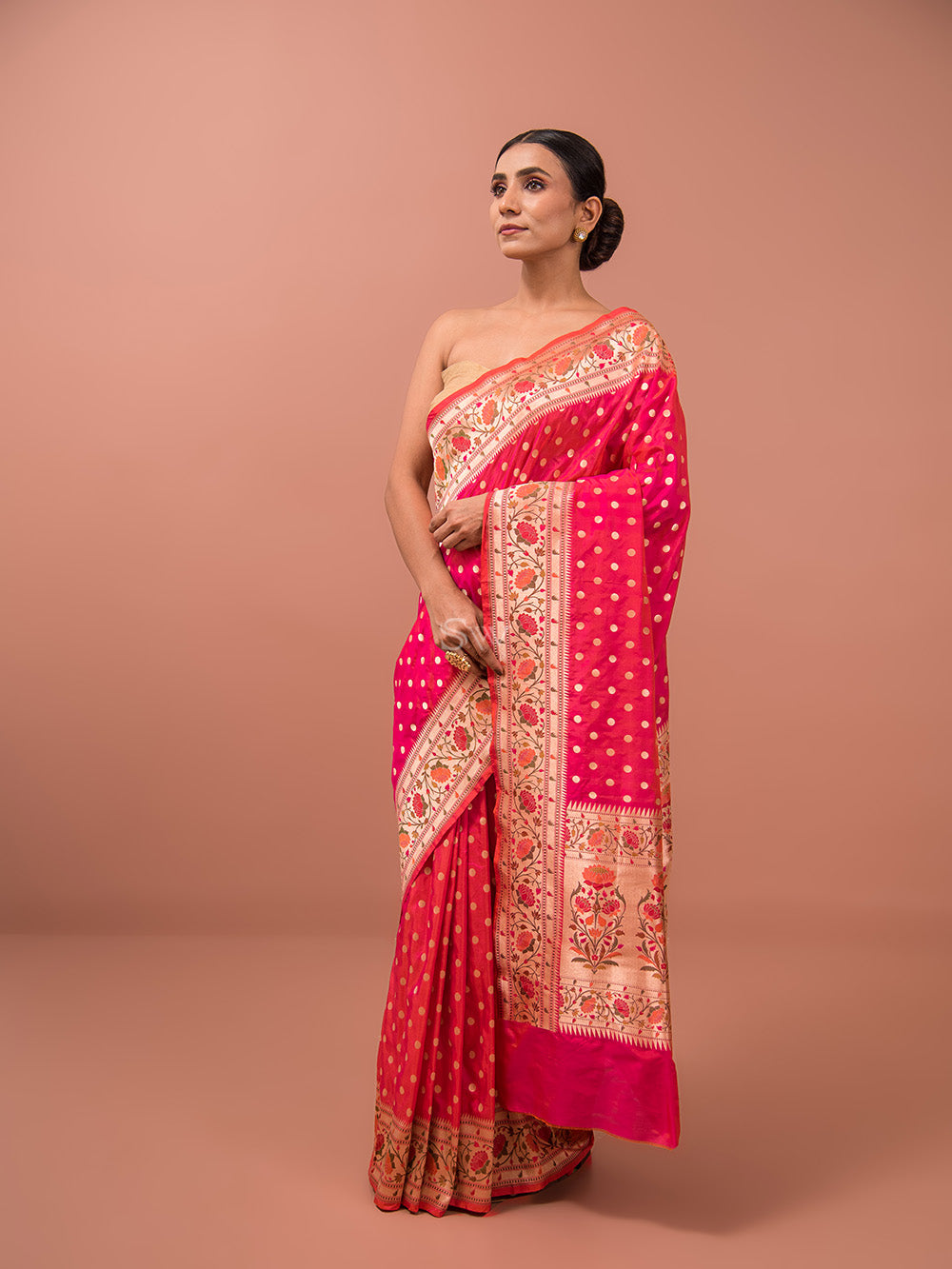 Pink Orange Paithani Katan Silk Handloom Banarasi Saree - Sacred Weaves