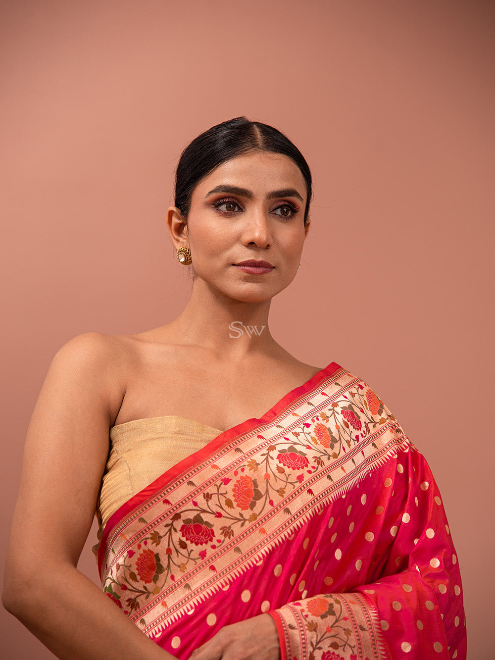 Pink Orange Paithani Katan Silk Handloom Banarasi Saree - Sacred Weaves