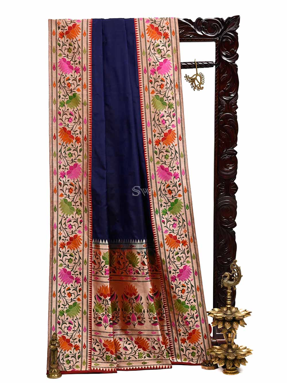 Inky Blue Paithani Katan Silk Handloom Banarasi Saree - Sacred Weaves