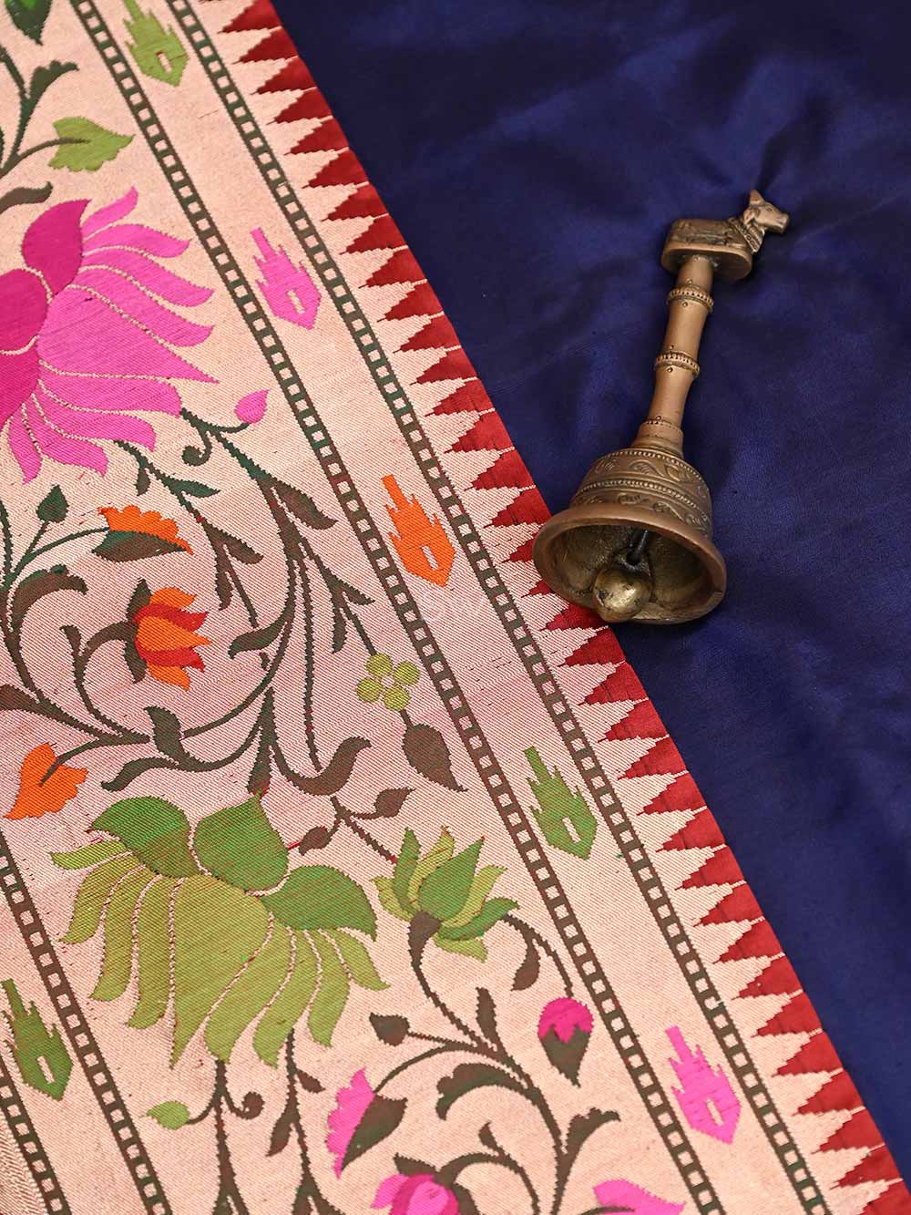 Inky Blue Paithani Katan Silk Handloom Banarasi Saree - Sacred Weaves