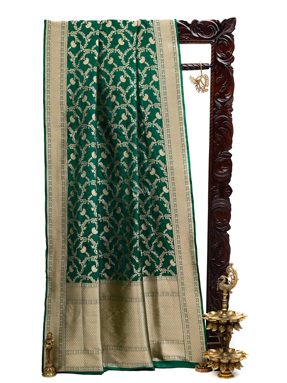 Bottle Green Uppada Katan Silk Handloom Banarasi Saree - Sacred Weaves