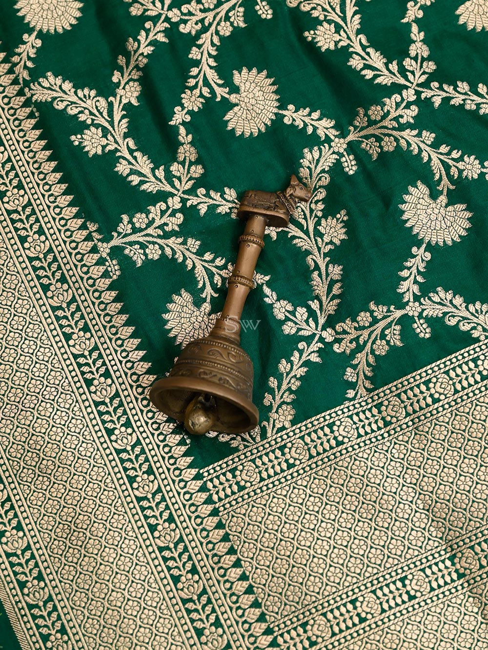 Bottle Green Uppada Katan Silk Handloom Banarasi Saree - Sacred Weaves