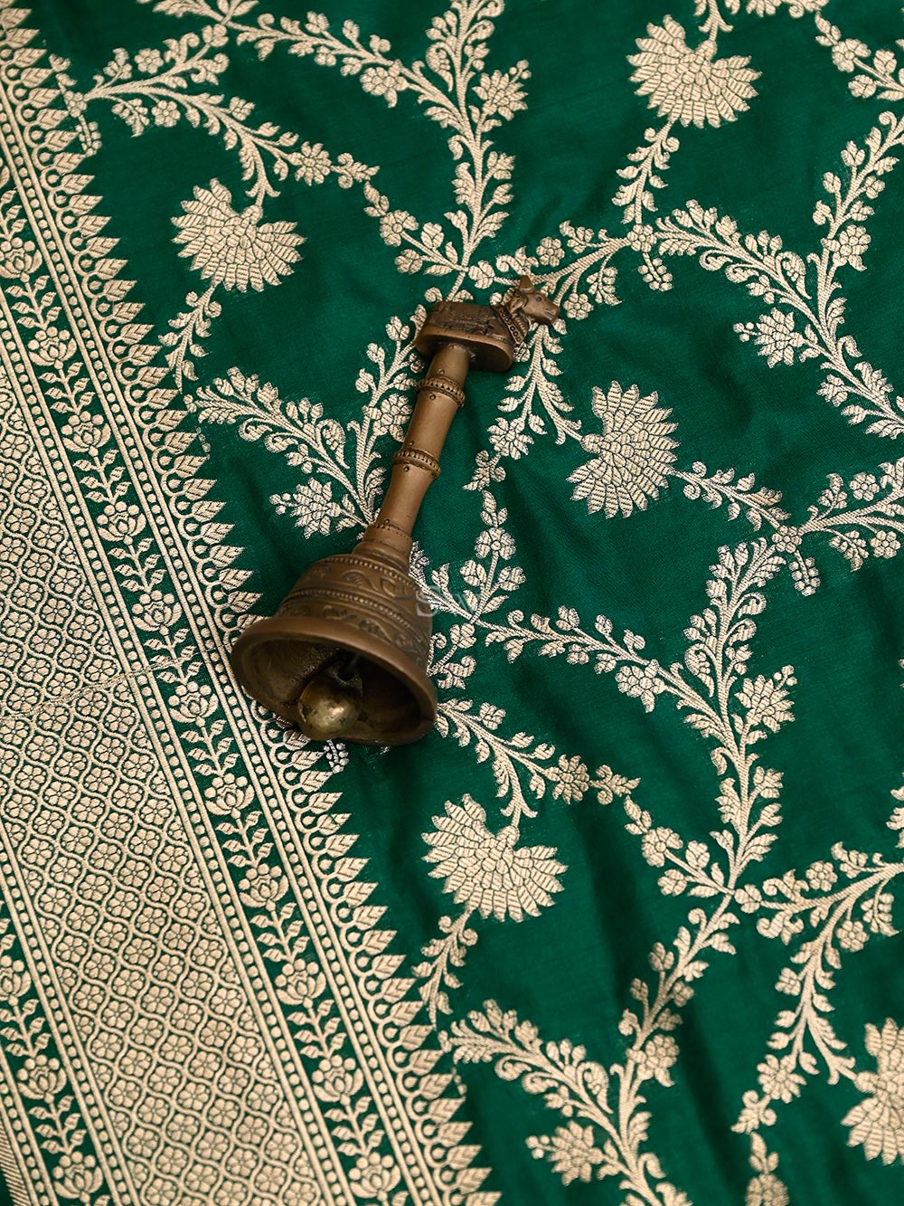 Bottle Green Uppada Katan Silk Handloom Banarasi Saree - Sacred Weaves