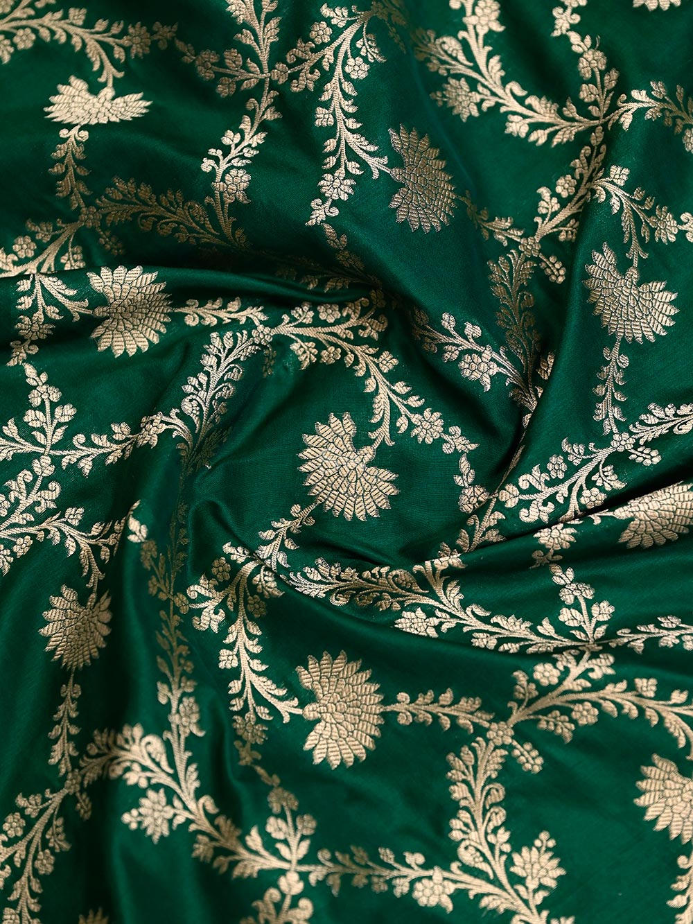Bottle Green Uppada Katan Silk Handloom Banarasi Saree - Sacred Weaves
