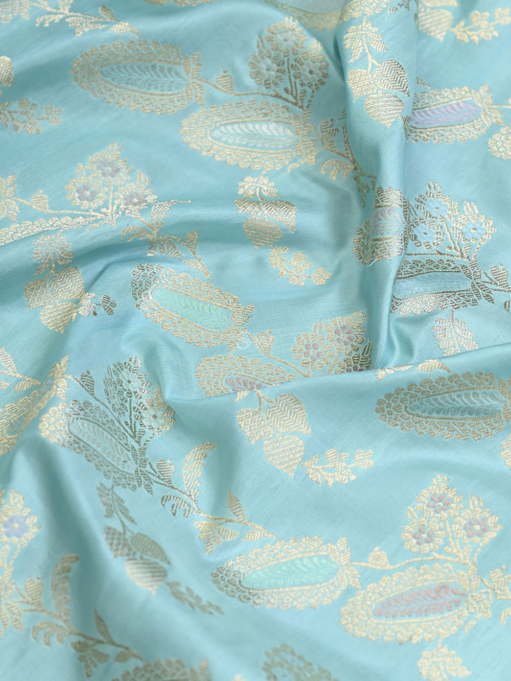 Aqua Blue Meenakari Katan Silk Handloom Banarasi Saree - Sacred Weaves