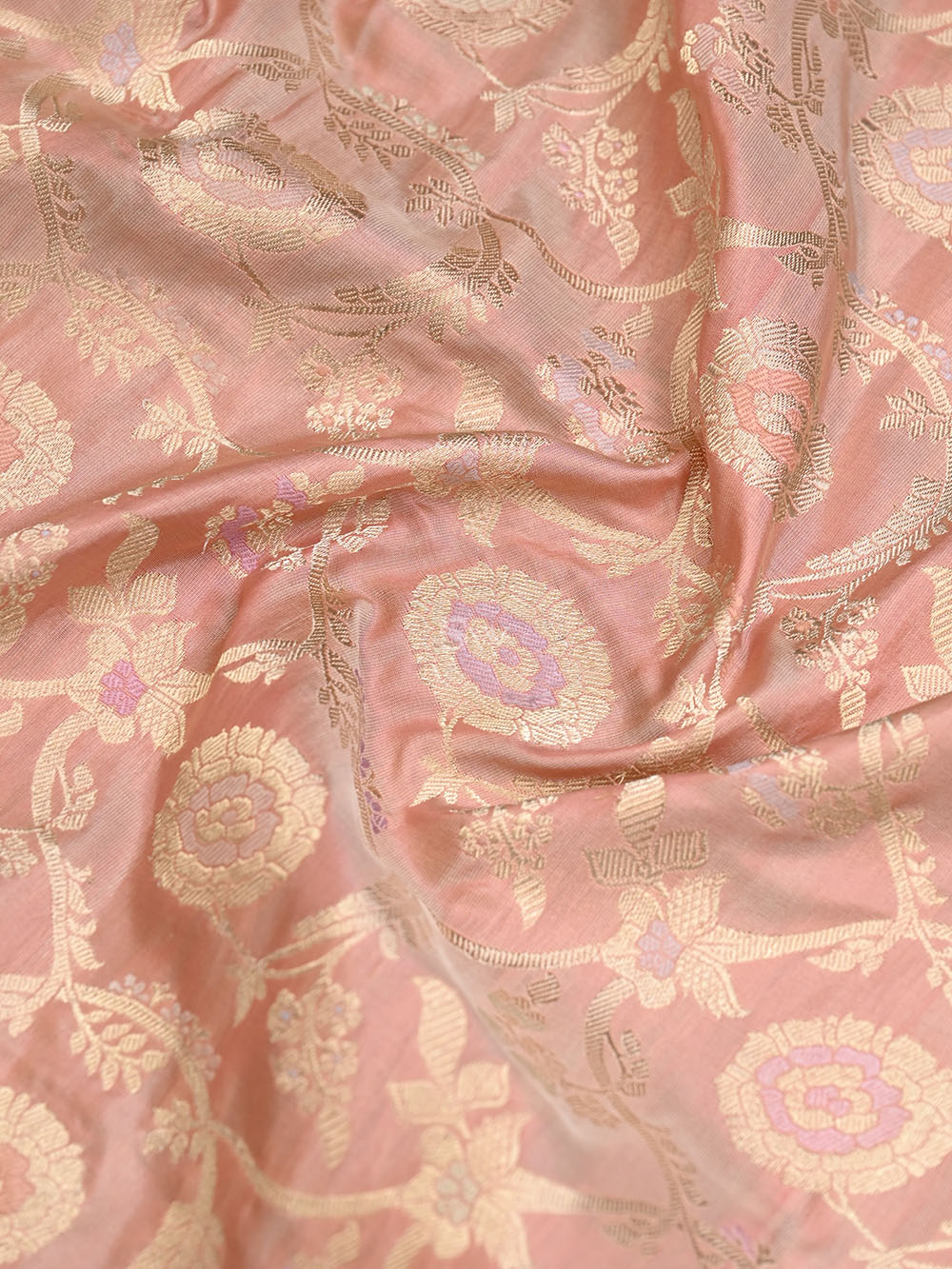 Peach Meenakari Katan Silk Handloom Banarasi Saree - Sacred Weaves