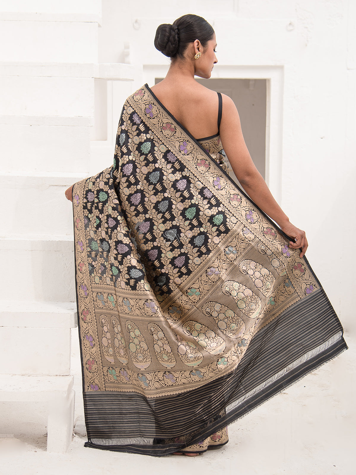 Balck Meenakari Katan Silk Handloom Banarasi Saree - Sacred Weaves