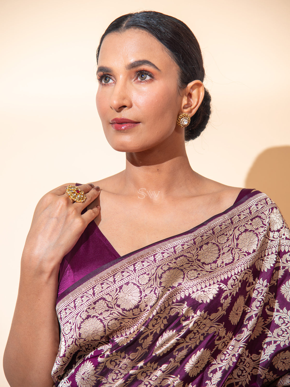 Dark Purple Uppada Katan Silk Handloom Banarasi Saree - Sacred Weaves