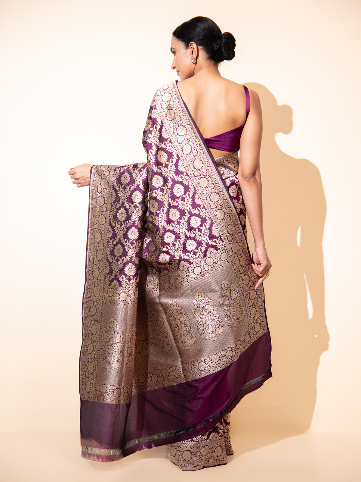 Dark Purple Uppada Katan Silk Handloom Banarasi Saree - Sacred Weaves