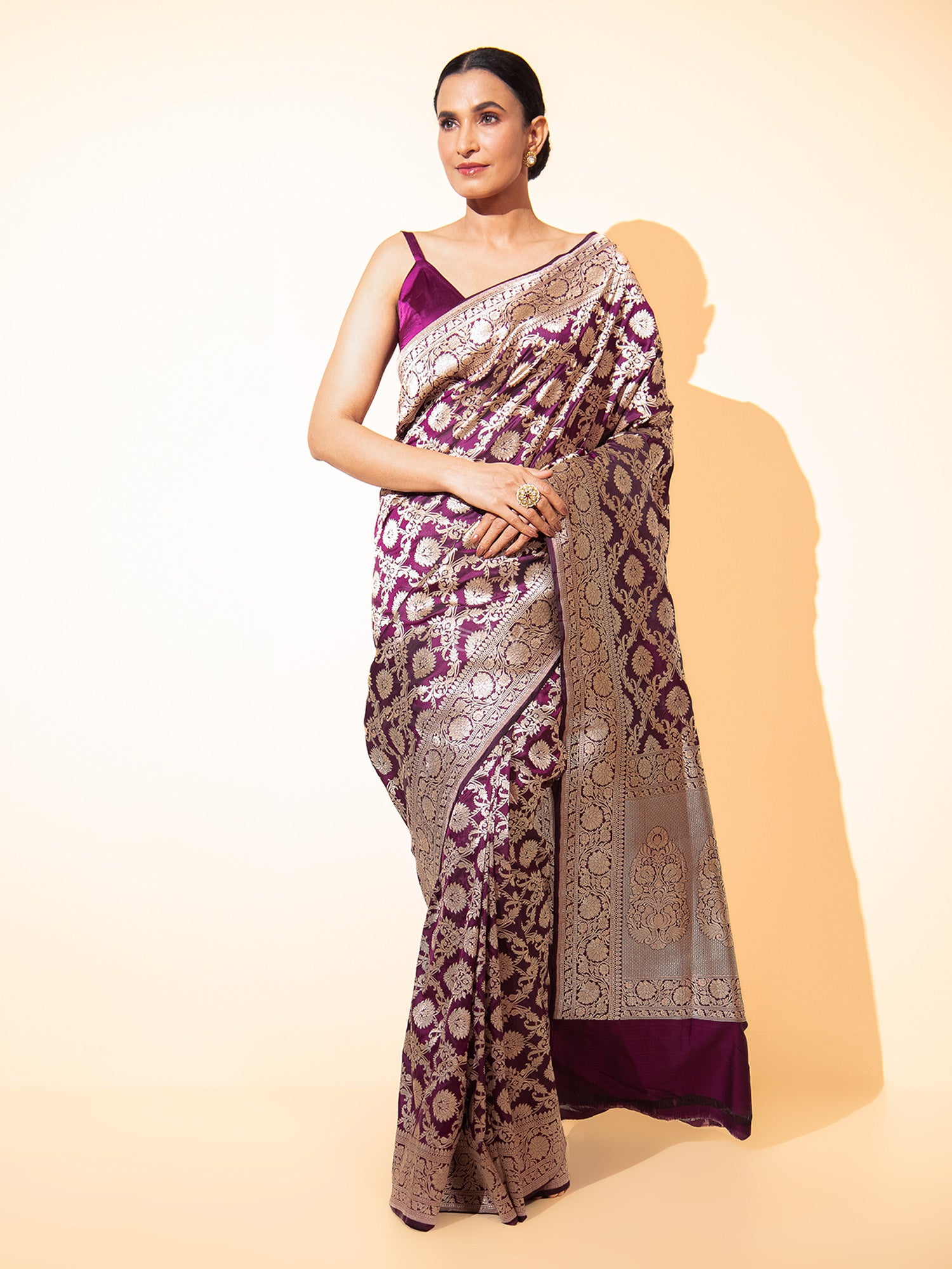 Dark Purple Uppada Katan Silk Handloom Banarasi Saree - Sacred Weaves