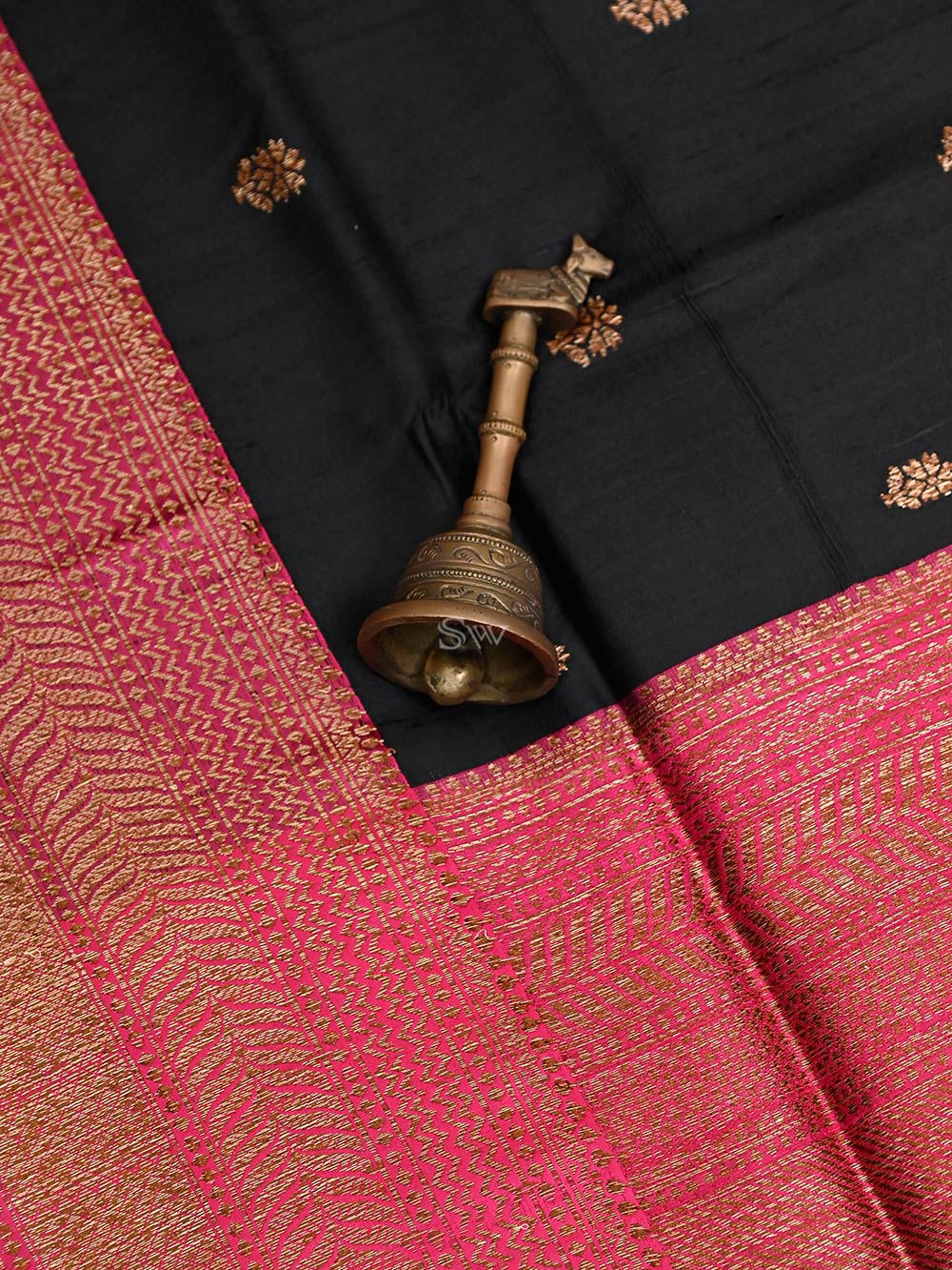Black Booti Dupion Silk Handloom Banarasi Saree - Sacred Weaves