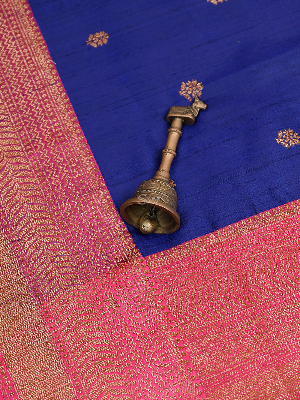 Blue Booti Dupion Silk Handloom Banarasi Saree - Sacred Weaves