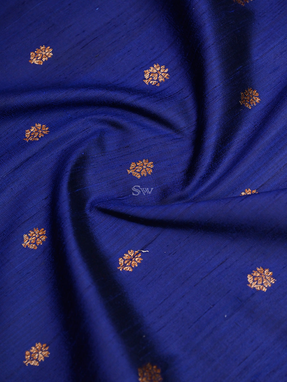 Blue Booti Dupion Silk Handloom Banarasi Saree - Sacred Weaves