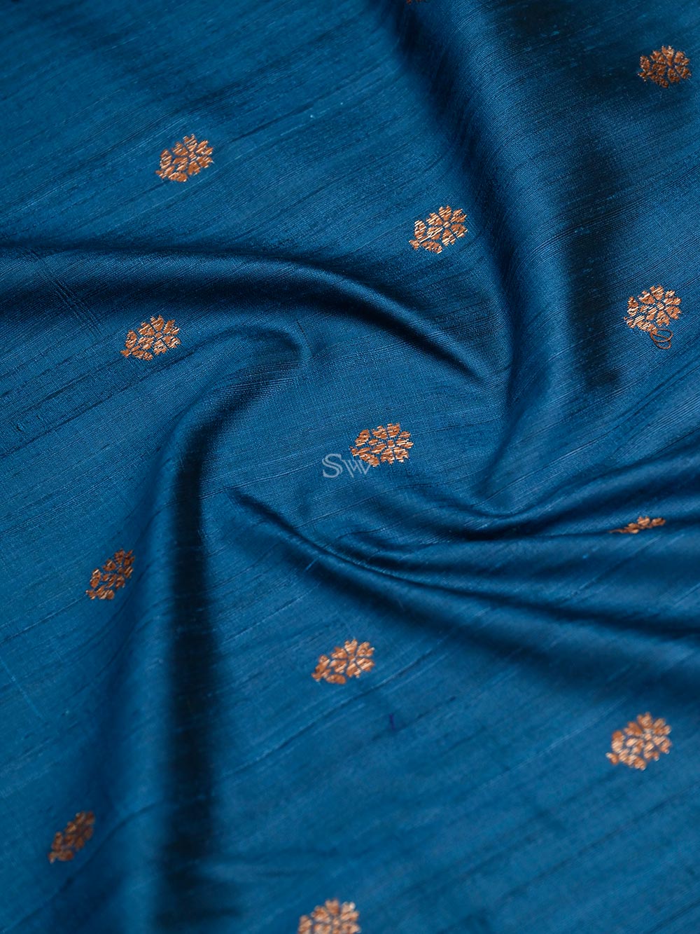 Midnight Blue Booti Dupion Silk Handloom Banarasi Saree - Sacred Weaves