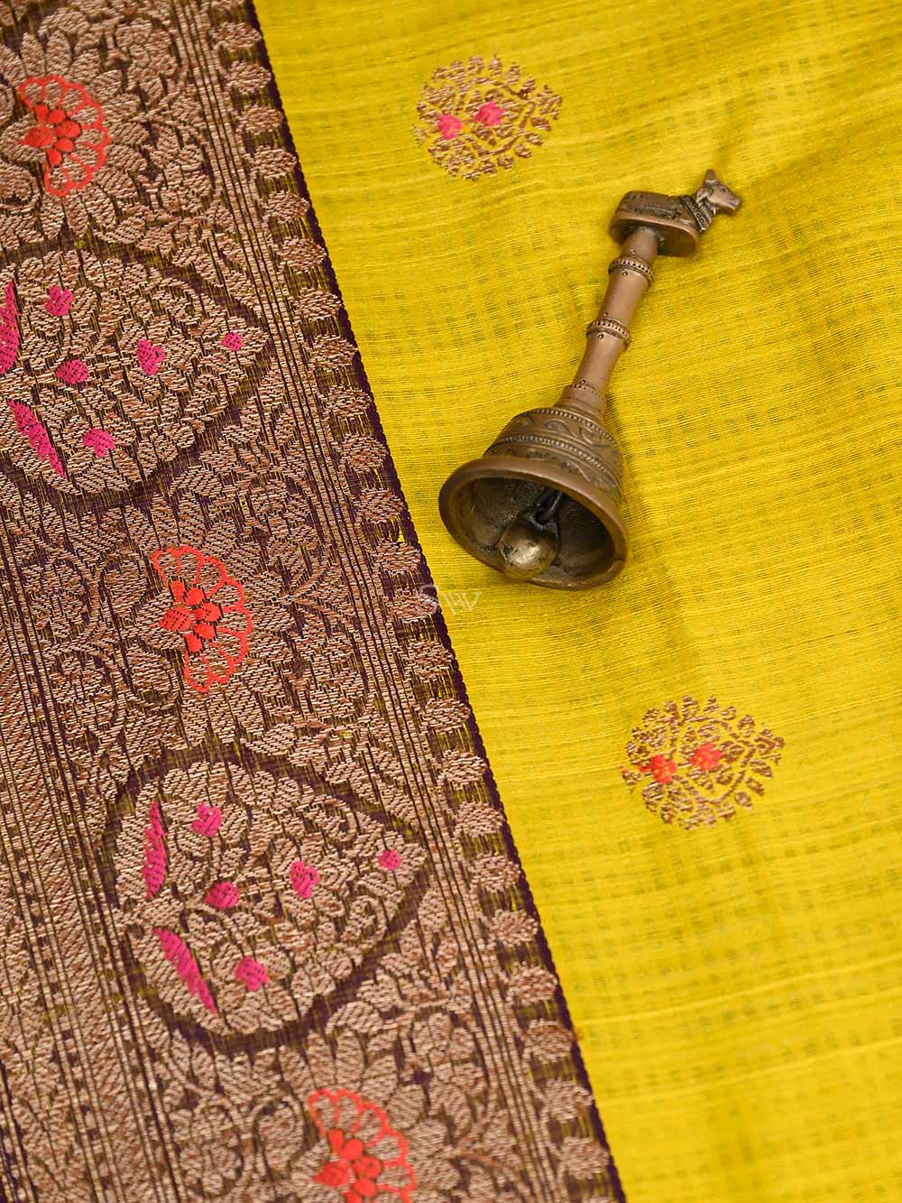 Yellow Meenakari Boota Dupion Silk Handloom Banarasi Saree - Sacred Weaves