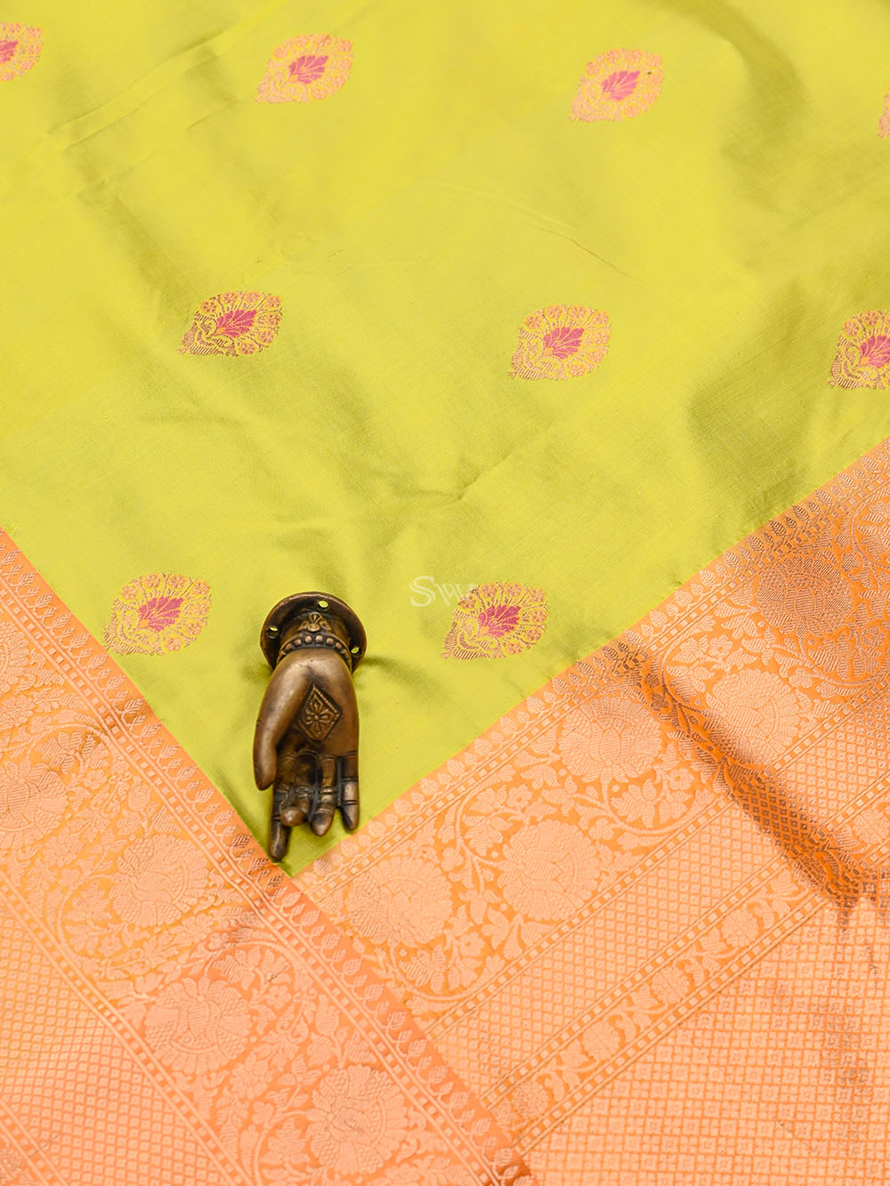 Lime Yellow Meenakari Boota Katan Silk Handloom Banarasi Saree - Sacred Weaves