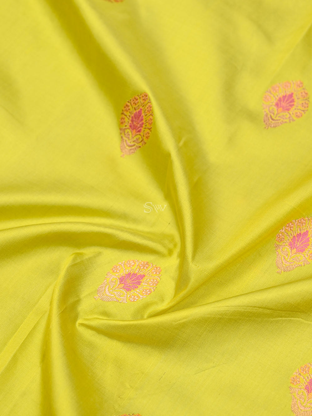 Lime Yellow Meenakari Boota Katan Silk Handloom Banarasi Saree - Sacred Weaves