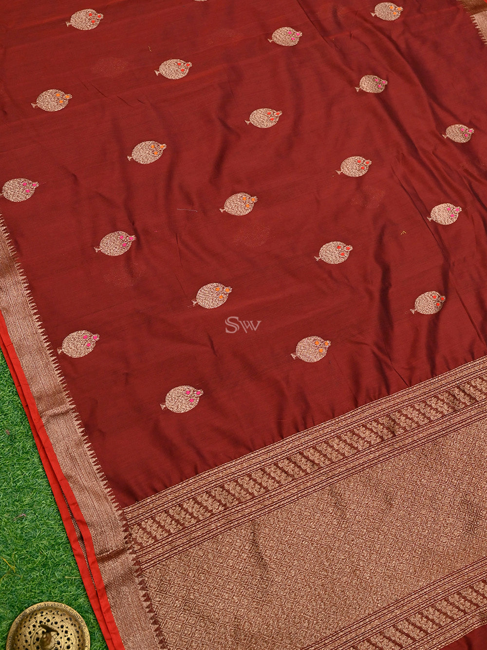 Brown Boota Chanderi Silk Handloom Banarasi Saree - Sacred Weaves