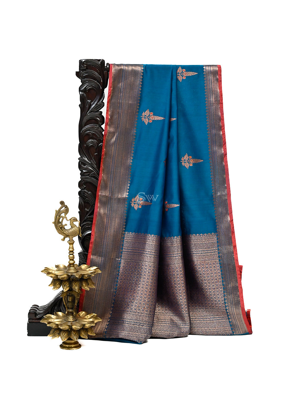 Royal Blue Boota Chanderi Silk Handloom Banarasi Saree - Sacred Weaves