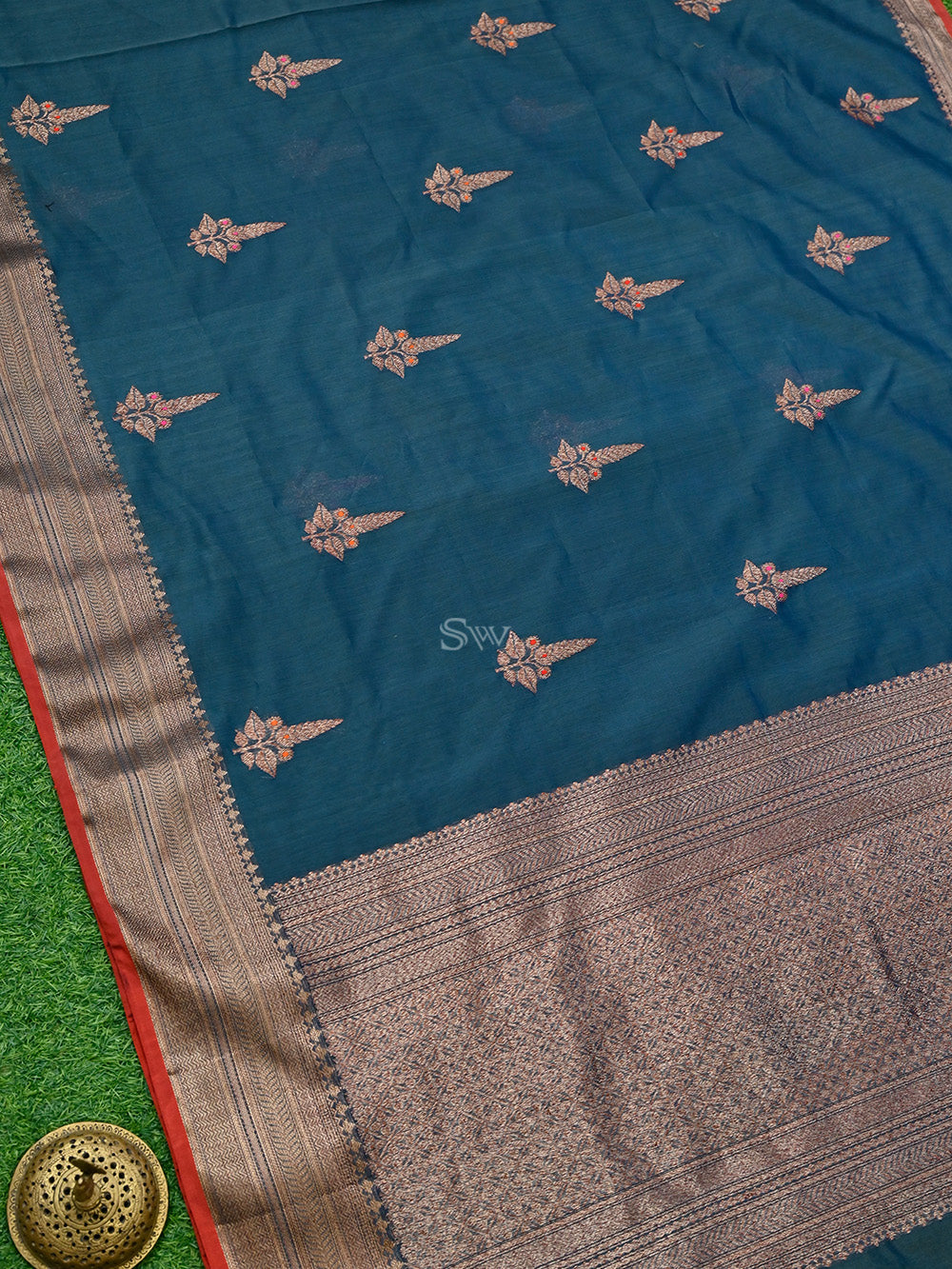 Midnight Blue Boota Chanderi Silk Handloom Banarasi Saree - Sacred Weaves
