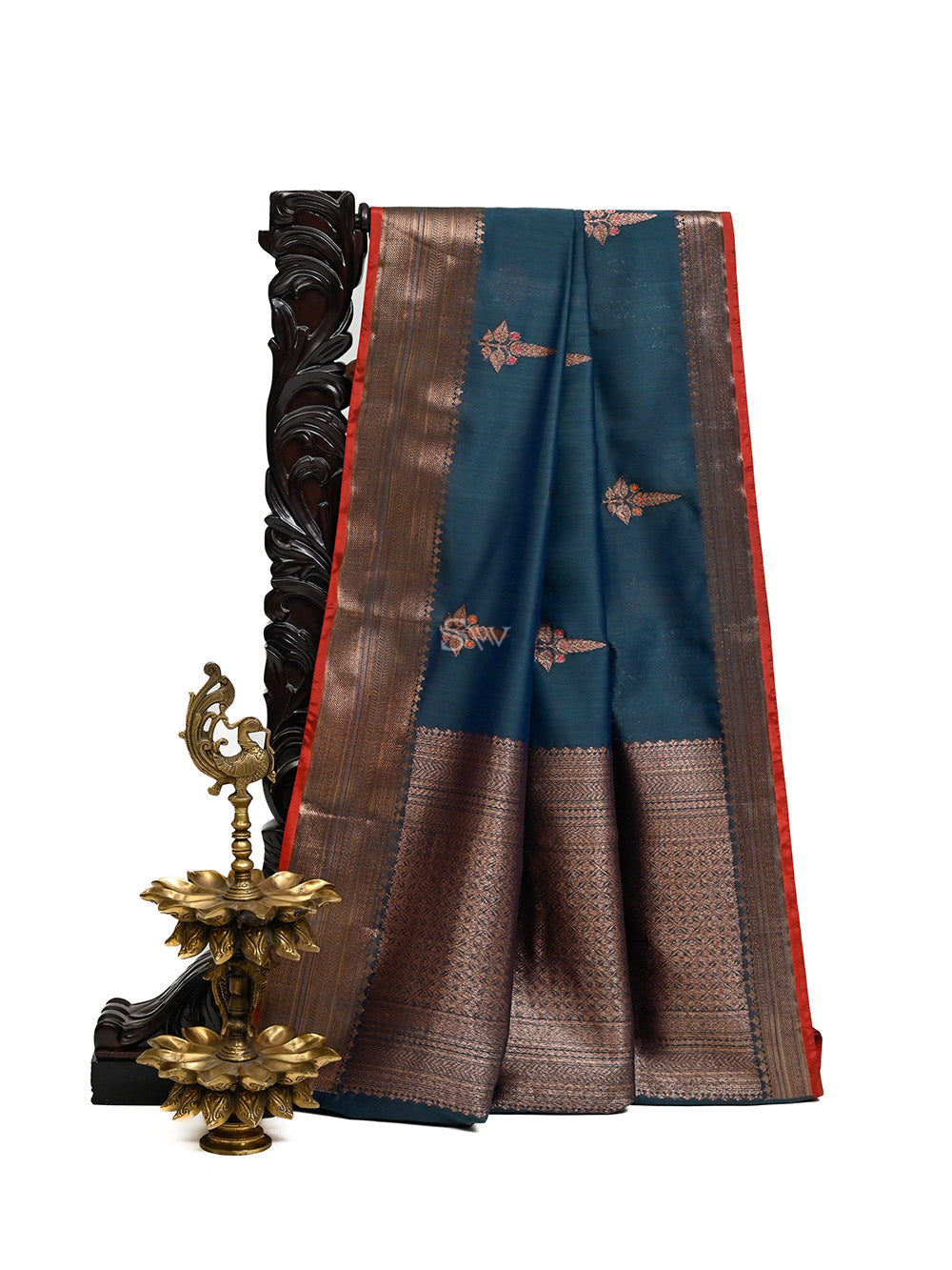 Midnight Blue Boota Chanderi Silk Handloom Banarasi Saree - Sacred Weaves