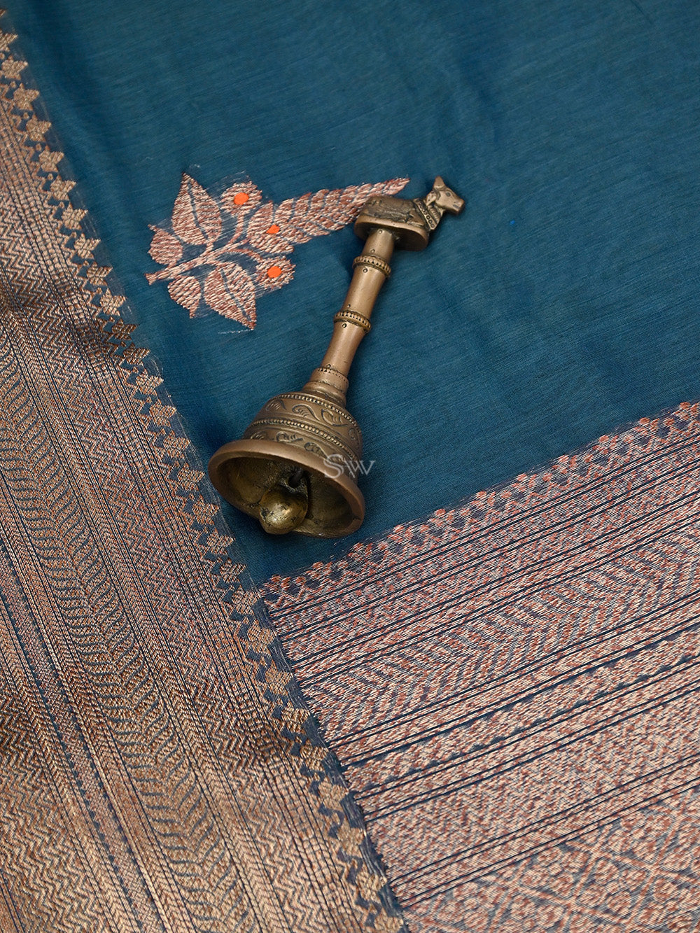 Midnight Blue Boota Chanderi Silk Handloom Banarasi Saree - Sacred Weaves